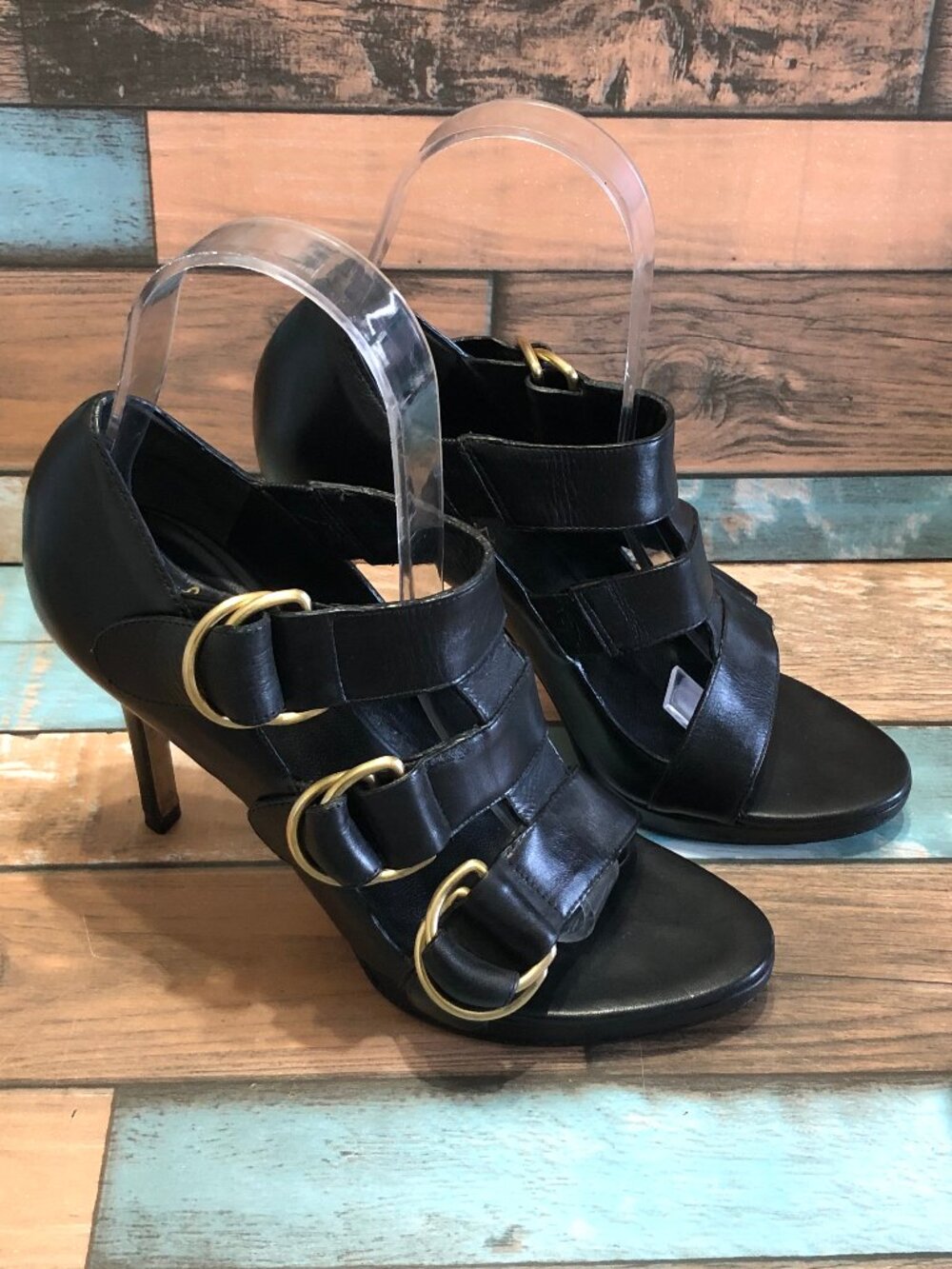 Cole Haan NikeAir Strappy Stiletto Buckle Black Leather Women's Size 5.5 B